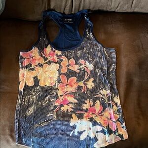 Express Navy and Peach Floral Tank Top